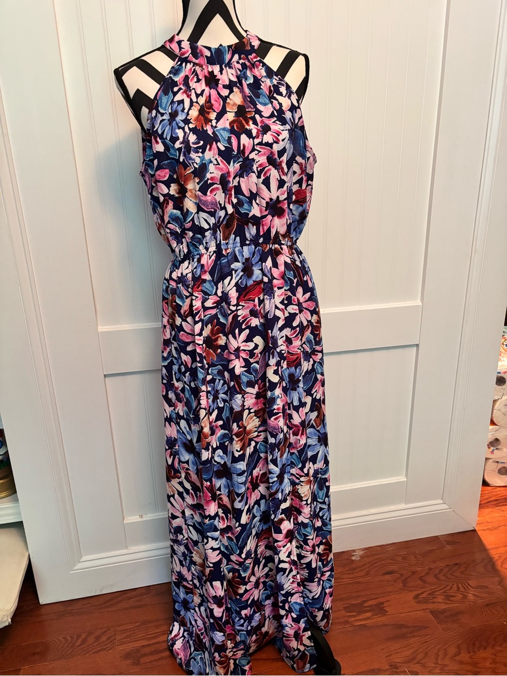 Staccato Navy Floral Halter Maxi Dress with Pink Accents